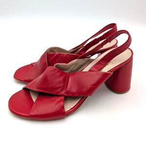 Two Twin Block Heel Slingback Sandals Women's Red Leather Size US8.5 EU39